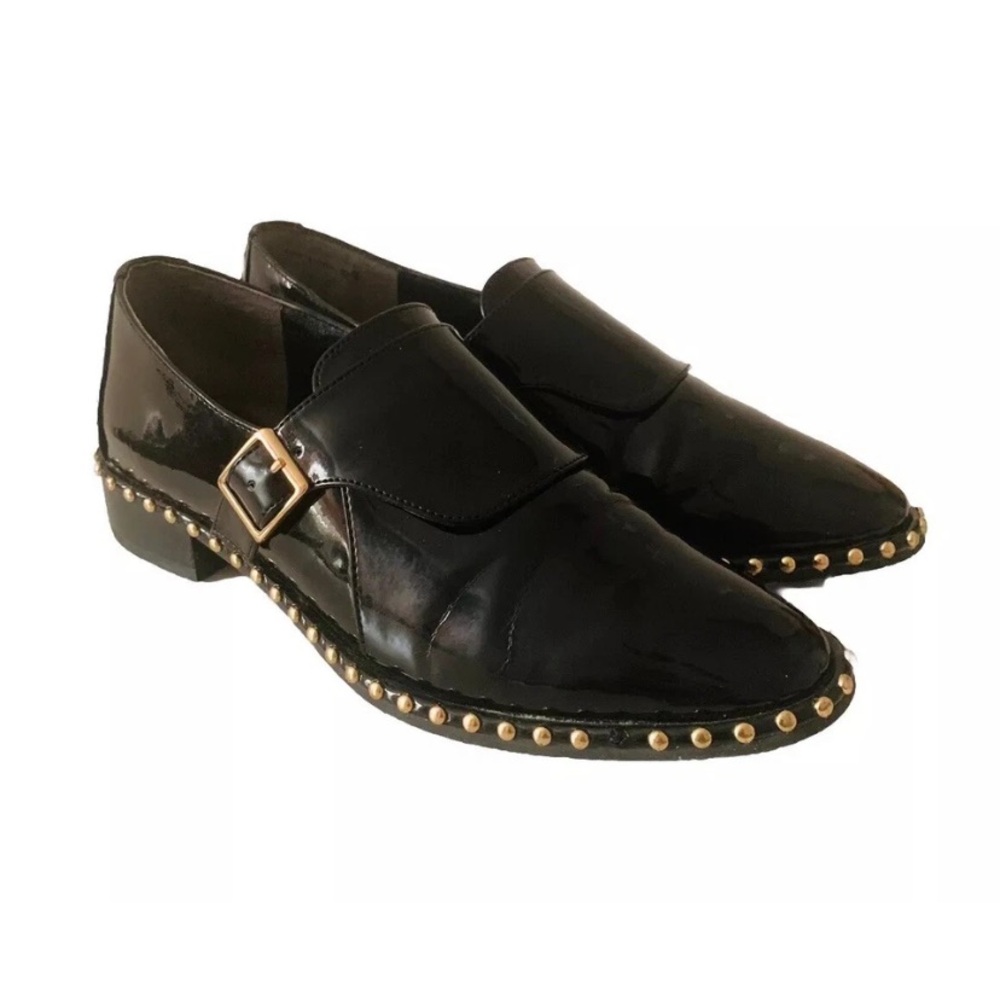 Adrianna Papell Black Patent Leather Loafers Women Size 7.5 Preppy Academia
